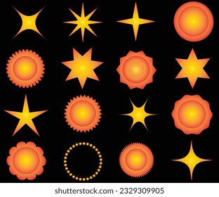 Brutalism star and flower shapes, flat minimalist stars icons. Modern abstract forms, trendy geometric graphic elements vector set, star icon
