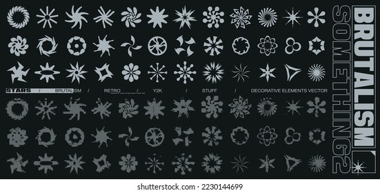 Brutalism stars decorative elements collection vector. Retro, acid, y2k creative radial icons to fill your design work. clean and distressed version