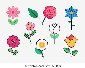 Brutalism stars. Minimalistic geometric flowers with petals and stats. Contemporary forms. Isolated floral elements silhouettes. Abstract contour crosses. Vector graphic shapes set