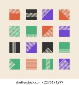 Brutalismus Stil abstrakte Vektorwürfel Formen Sammlung, einfache Elemente, helle 90 Farben, für Poster, Banner, Hintergrund, Web.