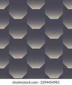 Brutalism Style Geometric Seamless Pattern Vector Dot Work Abstract Background. Octagons Structure Old Fashioned Textile Print Repetitive Stylish Abstraction. Half Tone Gradient Gritty Grainy Texture