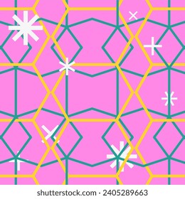 Brutalism Trapeze Pattern and Snowy Lines on Pink Background