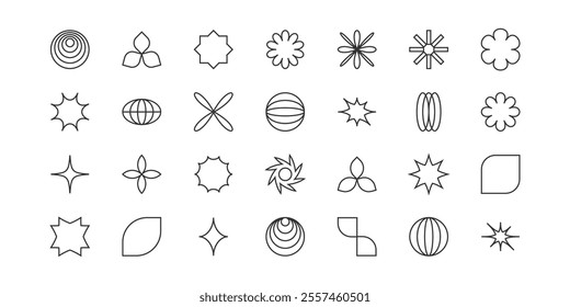 Brutalism vector shapes. Postmodern geometric abstract shapes, Retro design symbols in Y2K., trendy retro design symbols in Y2K style. Geometric shapes set.