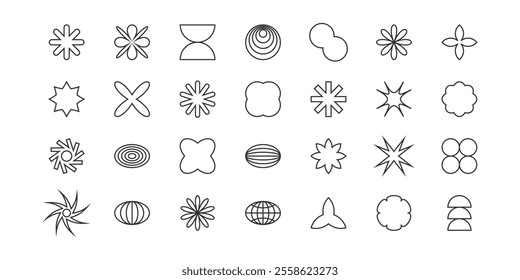Brutalism vector shapes. Postmodern geometric abstract shapes, Retro design symbols in Y2K., trendy retro design symbols in Y2K style. Geometric shapes set.