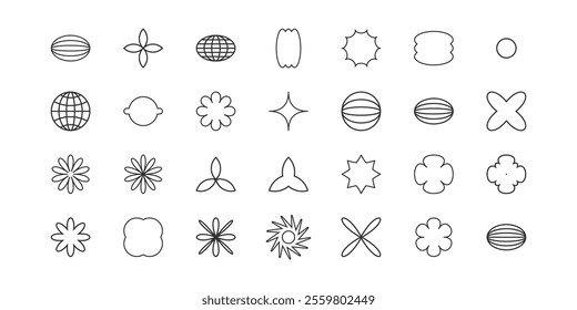 Brutalism vector shapes. Postmodern geometric abstract shapes, Retro design symbols in Y2K., trendy retro design symbols in Y2K style. Geometric shapes set.