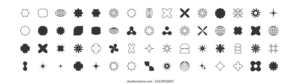 Brutalism vector shapes. Postmodern geometric abstract shapes, Retro design symbols in Y2K., trendy retro design symbols in Y2K style. Geometric shapes set.