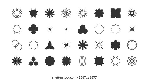 Brutalism vector shapes. Postmodern geometric abstract shapes, Retro design symbols in Y2K., trendy retro design symbols in Y2K style. Geometric shapes set.