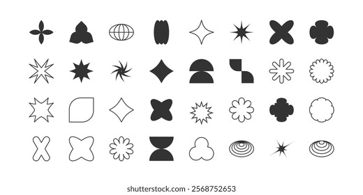 Brutalism vector shapes. Postmodern geometric abstract shapes, Retro design symbols in Y2K., trendy retro design symbols in Y2K style. Geometric shapes set.