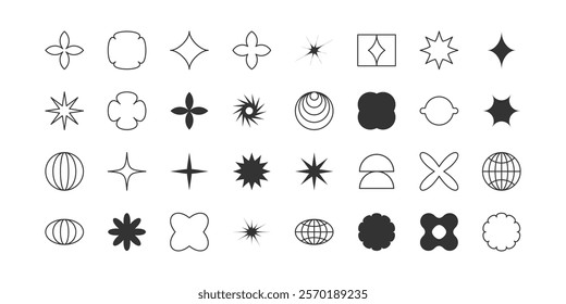 Brutalism vector shapes. Postmodern geometric abstract shapes, Retro design symbols in Y2K., trendy retro design symbols in Y2K style. Geometric shapes set.