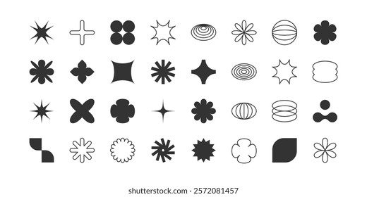 Brutalism vector shapes. Postmodern geometric abstract shapes, Retro design symbols in Y2K., trendy retro design symbols in Y2K style. Geometric shapes set.