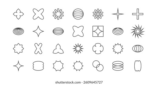Brutalism vector shapes. Postmodern geometric abstract shapes, Retro design symbols in Y2K., trendy retro design symbols in Y2K style. Geometric shapes set.
