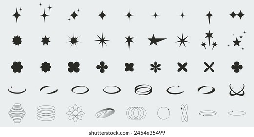 Brutalist abstract bold geometric shapes set. Graphic elements. Vector various figures, y2k design