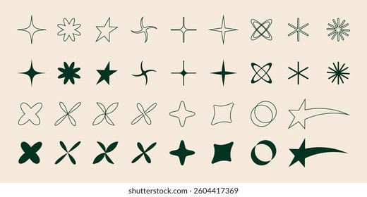 Brutalist abstract design element geometric figure retro shape bauhaus y2k basic form icon set. Vector flat illustration