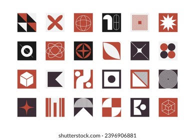 Brutalistische abstrakte Formen geometrischer Formen. Schweizer Bauhausdesign ästhetisch. Retro-Figur sammeln. Vektorgrafik im minimalen Stil