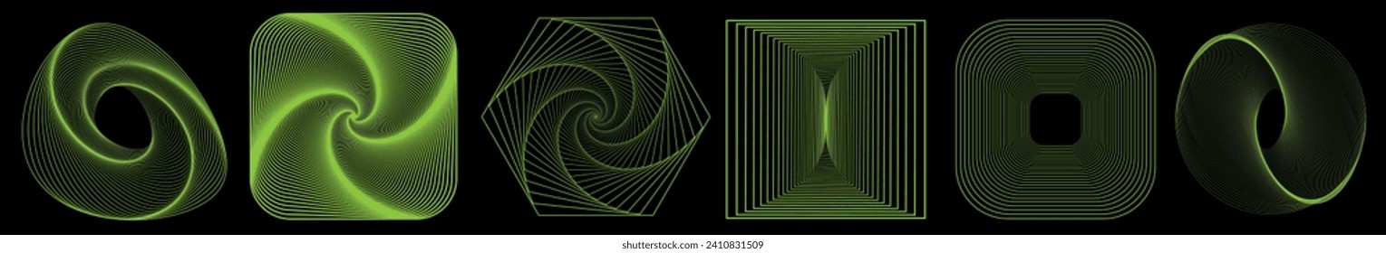 Brutalist abstrakter geometrischer Satz mit Formen und Gittern. Brutaler zeitgenössischer Figurenkreis, Rechteck, oval, Spirale. Schweizer Design-Ästhetik. Vektorgrafik