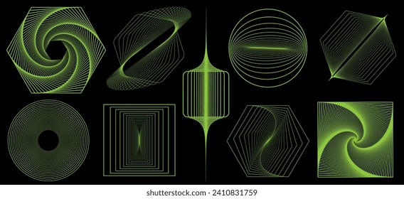 Brutalist abstract geometric set with shapes and grids. Brutal contemporary figure circle, rectangle, oval, spiral. Swiss design aesthetic. Vector illustration