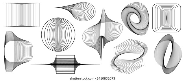 Brutalist abstract geometric set with shapes and grids. Brutal contemporary figure circle, rectangle, oval, spiral. Swiss design aesthetic. Vector illustration
