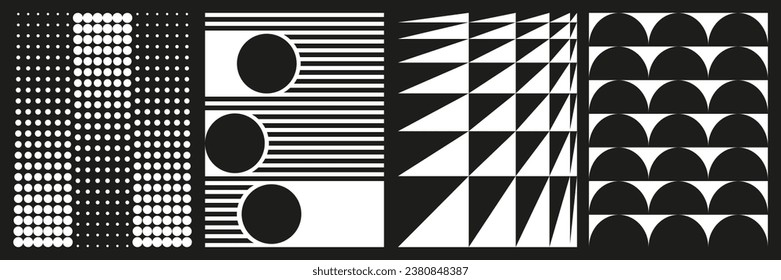 Brutalist abstract geometric shapes background template. Brutal contemporary geometrical figure. Modern minimal monochrome print swiss design aesthetic. Bauhaus vector illustration set