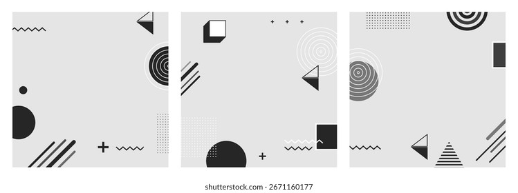 Brutalist abstract geometric shapes background design.