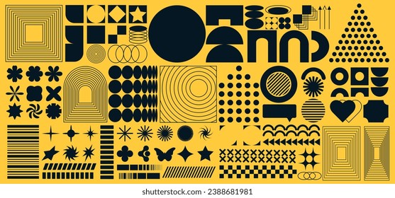 Brutalist abstract geometric shapes, frames, grids. Modern vector illustration.