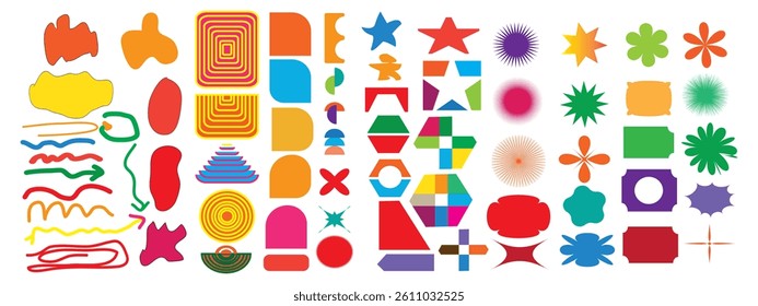 Brutalist Abstract Geometric Shapes and Grid Icons. Bold Forms for Modern Design. vector illustration. Eps 10