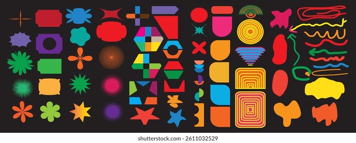 Brutalist Abstract Geometric Shapes and Grid Icons. Bold Forms for Modern Design. vector illustration. Eps 10