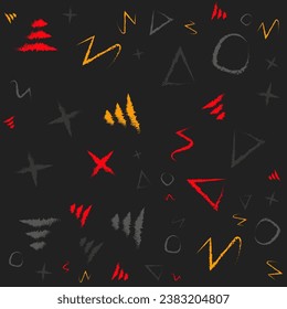 Brutalist abstract geometric shapes and grids. Brutal contemporary figure star oval spiral flower and other primitive elements. design aesthetic. Bauhaus memphis design isolated in black background.