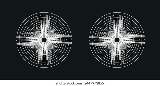 Brutalist abstract geometric shapes and grids. Brutal contemporary figure star oval spiral flower and other primitive elements