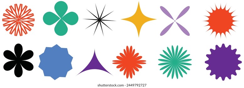 Brutalist abstract geometric shapes and grids. Brutal contemporary figure star oval spiral flower and other primitive elements. Swiss design aesthetic. Bauhaus memphis design.


