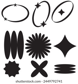 Brutalist abstract geometric shapes and grids. Brutal contemporary figure star oval spiral flower and other primitive elements. Swiss design aesthetic. Bauhaus memphis design.


