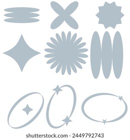 Brutalist abstract geometric shapes and grids. Brutal contemporary figure star oval spiral flower and other primitive elements. Swiss design aesthetic. Bauhaus memphis design.


