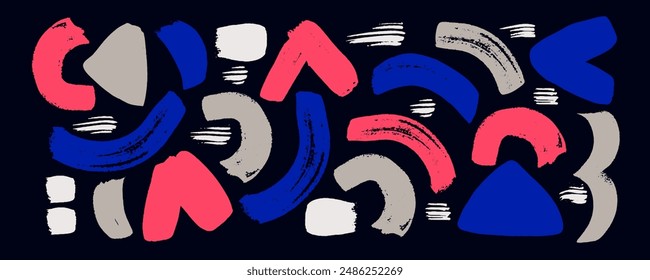 Formas geométricas abstractas brutalistas y cuadrículas. Brutales figuras geométricas contemporáneas Formas ovaladas y de arco y otros Elementos primitivos. Diseño suizo estético. Diseño Bauhaus memphis.