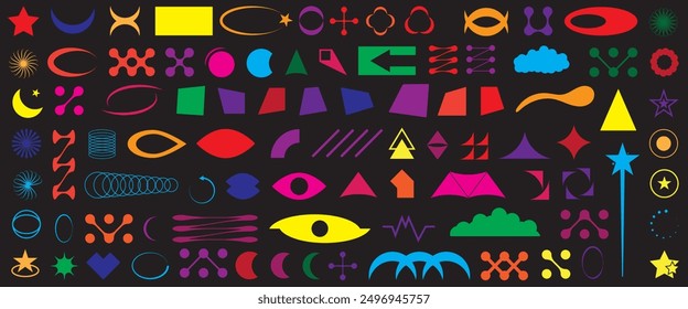 Brutalist abstract geometric shapes and grids. Bauhaus memphis design. Brutal contemporary figure oval spiral and other primitive elements. Swiss design aesthetic.