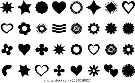 Brutalist abstract geometric shapes and grids.  Brutal contemporary figure star oval spiral flower and other primitive elements. Element for design