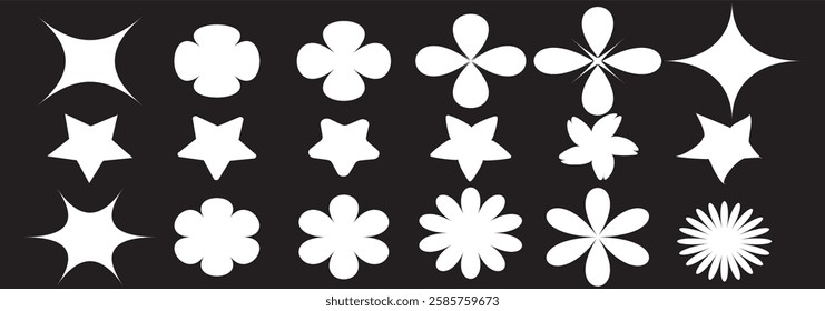 Brutalist abstract geometric shapes and grids. Brutal contemporary figure star oval spiral flower. Swiss design aesthetic. EPS 10