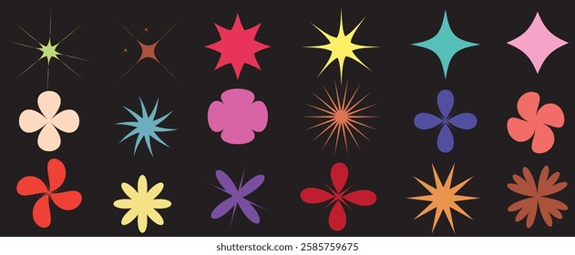 Brutalist abstract geometric shapes and grids. Brutal contemporary figure star oval spiral flower. Swiss design aesthetic. EPS 10