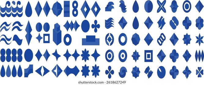 Brutalist abstract geometric shapes and grids. Brutal contemporary figure star oval spiral flower and other primitive elements. Swiss design aesthetic