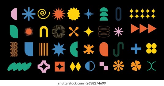 Brutalist abstract geometric shapes and grids vector illustration