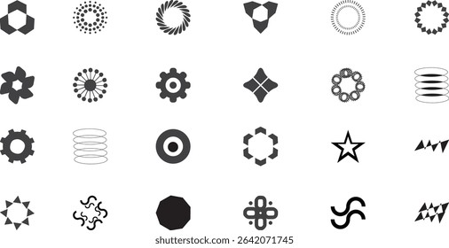 Brutalist abstract geometric shapes and grids. Brutal contemporary figure star oval spiral flower and other primitive elements. Shapes In Perfectly Arranged Pattern