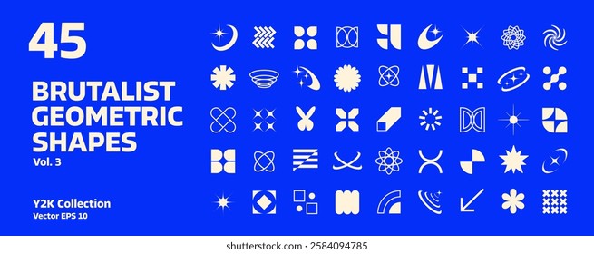 Brutalist abstract geometric shapes. Memphis, basic geometric elements. Aesthetic boho elements. Simple shapes, symbols and frames y2k style. Vector illustration