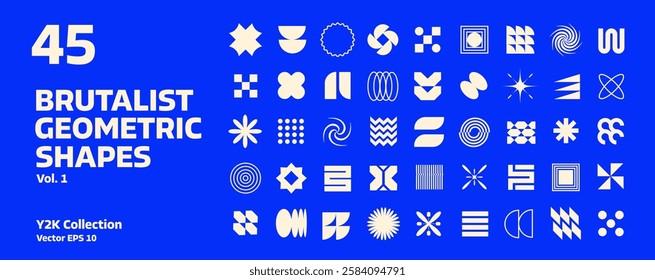 Brutalist abstract geometric shapes. Memphis, basic geometric elements. Aesthetic boho elements. Simple shapes, symbols and frames y2k style. Vector illustration