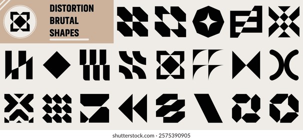 Brutalist abstract geometric shapes. Refraction and distortion glass effect various form, Y2K Geometric design element shapes. vintage stickers,