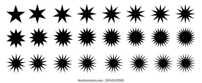 Brutalist abstract geometric shapes. Y2K Geometric design element shapes. Figures, stars, spiral flower and circles. Bauhaus memphis design geometric silhouette elements Modern simple stars. Vector 