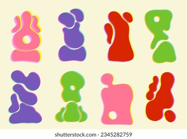 Brutalist abstract geometric Y2K shapes and grids. Brutal contemporary figure star oval spiral flower and other primitive elements. Swiss design aesthetic. Bauhaus memphis design