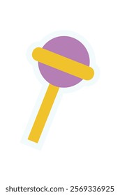 Brutalist abstract lollipop element sticker. Flat shape of a circle figure in bold purple and yellow colors. Modern graphic element, minimal style, perfect for playful design projects.