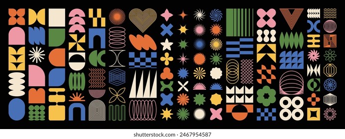 Brutalist abstract shapes set for swiss simple design. Bauhaus aesthetic for trendy geometric modern posters. Vector contemporary form constructor