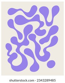 Brutalist abstract violet Y2K poster and grids. Brutal contemporary figure star oval spiral flower and other primitive elements. Swiss design aesthetic. Bauhaus memphis design.