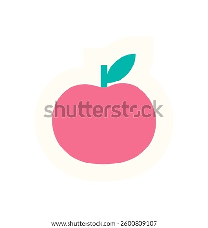 Brutalist apple shape sticker. Simple fruit form design. Abstract element, flat color style, bold visual impact, and potential usage in modern aesthetics.