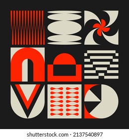 Brutalist Art inspired vector pattern artwork made with abstract geometric shapes and bold forms. Digital graphics design for poster, cover, art, presentation, prints, fabric, wallpaper and etc.