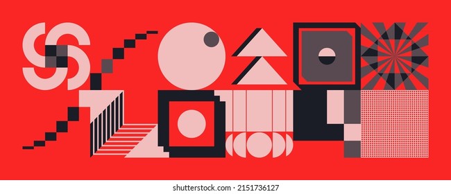 Brutalist Art inspired vector pattern artwork made with abstract geometric shapes and bold forms. Digital graphics design for poster, cover, art, presentation, prints, fabric, wallpaper and etc.